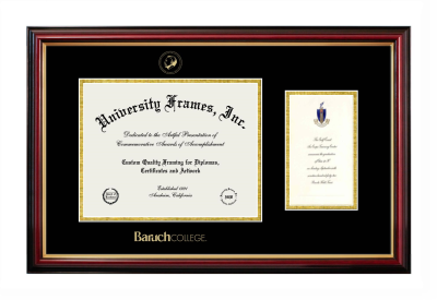 Baruch College Diploma with Announcement Frame in Petite Mahogany with Gold Trim with Black & Gold Mats for DOCUMENT: 8 1/2"H X 11"W  ,  7"H X 4"W  