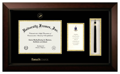 Baruch College Diploma with Announcement & Tassel Box Frame in Legacy Black Cherry with Black & Gold Mats for DOCUMENT: 8 1/2"H X 11"W  ,  7"H X 4"W  