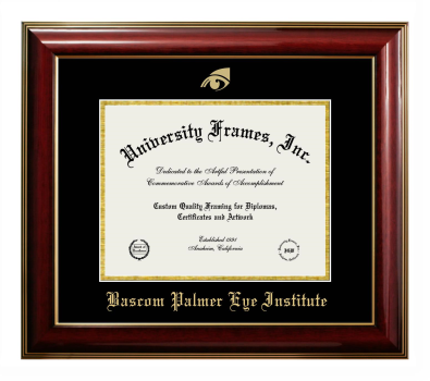 Bascom Palmer Eye Institute Diploma Frame in Classic Mahogany with Gold Trim with Black & Gold Mats for DOCUMENT: 8 1/2"H X 11"W  
