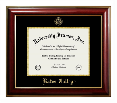 Bates College Diploma Frame in Classic Mahogany with Gold Trim with Black & Gold Mats for document: 8 1/2"h x 11"w  