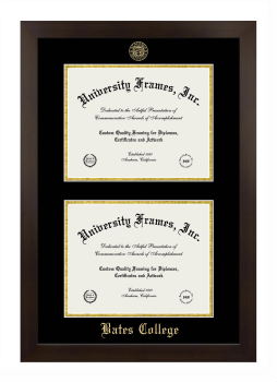 Bates College Double Degree (Stacked) Frame in Manhattan Espresso with Black & Gold Mats for document: 8 1/2"h x 11"w  , document: 8 1/2"h x 11"w  