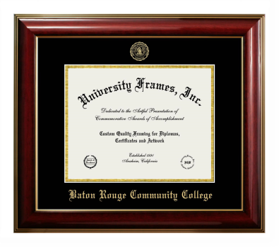Baton Rouge Community College Diploma Frame in Classic Mahogany with Gold Trim with Black & Gold Mats for DOCUMENT: 8 1/2"H X 11"W  