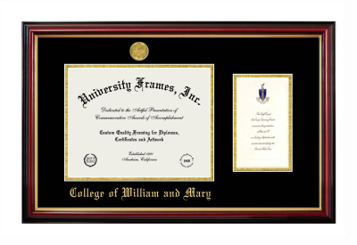 College of William and Mary Diploma with Announcement Frame in Petite Mahogany with Gold Trim with Black & Gold Mats for DOCUMENT: 8 1/2"H X 11"W  ,  7"H X 4"W  