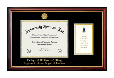 College of William and Mary Raymond A. Mason School of Business Diploma with Announcement Frame in Petite Mahogany with Gold Trim with Black & Gold Mats for DOCUMENT: 8 1/2"H X 11"W  ,  7"H X 4"W  