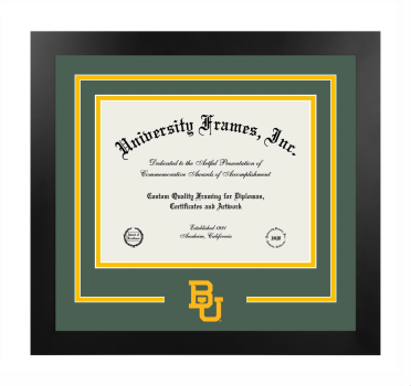 Baylor University Logo Mat Frame in Manhattan Black with Forest Green & Amber Mats for DOCUMENT: 8 1/2"H X 11"W  