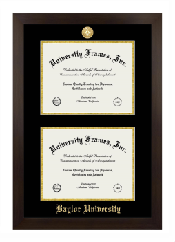 Baylor University Double Degree (Stacked) Frame in Manhattan Espresso with Black & Gold Mats for document: 8 1/2"h x 11"w  , document: 8 1/2"h x 11"w  