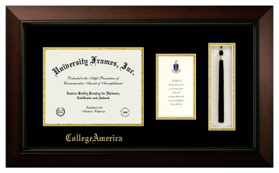 CollegeAmerica Diploma with Announcement & Tassel Box Frame in Legacy Black Cherry with Black & Gold Mats for document: 8 1/2"h x 11"w  , diploma: 7"h x 4"w  