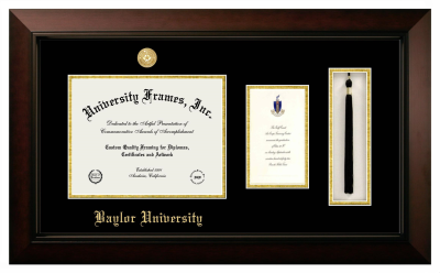 Baylor University Diploma with Announcement & Tassel Box Frame in Legacy Black Cherry with Black & Gold Mats for  11"h x 14"w  , diploma: 7"h x 4"w  