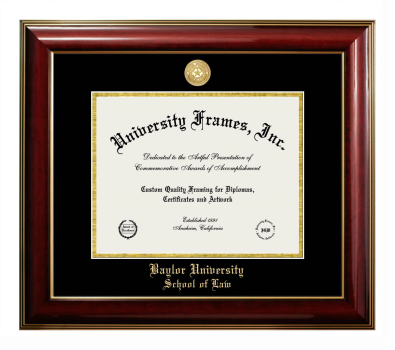 Baylor University School of Law Diploma Frame in Classic Mahogany with Gold Trim with Black & Gold Mats for DOCUMENT: 8 1/2"H X 11"W  