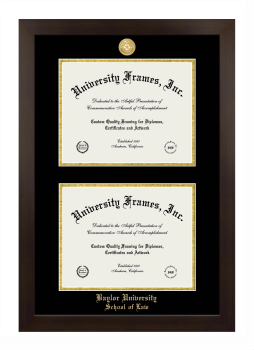 Baylor University School of Law Double Degree (Stacked) Frame in Manhattan Espresso with Black & Gold Mats for document: 8 1/2"h x 11"w  , document: 8 1/2"h x 11"w  