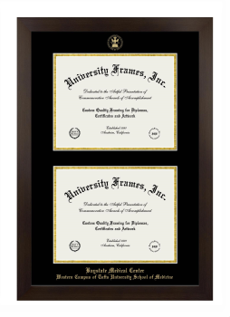 Baystate Medical Center Western Campus of Tufts University School of Medicine Double Degree (Stacked) Frame in Manhattan Espresso with Black & Gold Mats for document: 8 1/2"h x 11"w  , document: 8 1/2"h x 11"w  