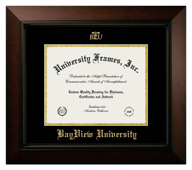 BayView University Diploma Frame in Legacy Black Cherry with Black & Gold Mats for DOCUMENT: 8 1/2"H X 11"W  