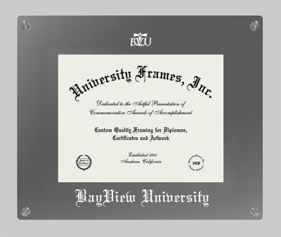 BayView University Lucent Clear-over-Smoke Frame in Lucent Smoke Moulding with Lucent Smoke Mat for document: 8 1/2"h x 11"w  