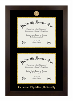 Colorado Christian University Double Degree (Stacked) Frame in Manhattan Espresso with Black & Gold Mats for document: 8 1/2"h x 11"w  , document: 8 1/2"h x 11"w  