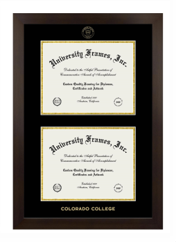 Colorado College Double Degree (Stacked) Frame in Manhattan Espresso with Black & Gold Mats for document: 8 1/2"h x 11"w  , document: 8 1/2"h x 11"w  