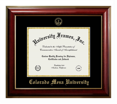 Colorado Mesa University Diploma Frame in Classic Mahogany with Gold Trim with Black & Gold Mats for DOCUMENT: 8 1/2"H X 11"W  