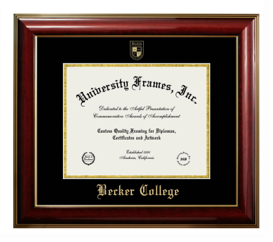 Becker College Diploma Frame in Classic Mahogany with Gold Trim with Black & Gold Mats for DOCUMENT: 8 1/2"H X 11"W  