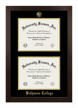Belhaven College Double Degree (Stacked) Frame in Manhattan Espresso with Black & Gold Mats for document: 8 1/2"h x 11"w  , document: 8 1/2"h x 11"w  