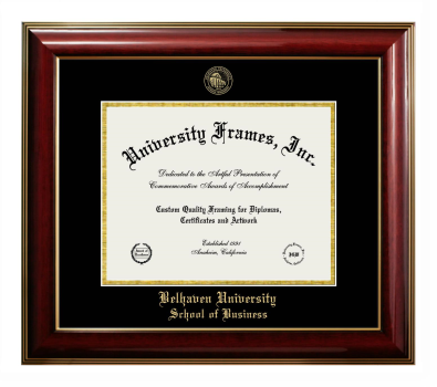 Belhaven University School of Business Diploma Frame in Classic Mahogany with Gold Trim with Black & Gold Mats for DOCUMENT: 8 1/2"H X 11"W  