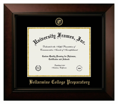 Bellarmine College Preparatory Diploma Frame in Legacy Black Cherry with Black & Gold Mats for document: 8 1/2"h x 11"w  