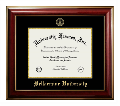 Bellarmine University Diploma Frame in Classic Mahogany with Gold Trim with Black & Gold Mats for DOCUMENT: 8 1/2"H X 11"W  
