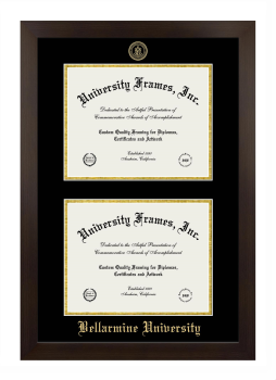 Bellarmine University Double Degree (Stacked) Frame in Manhattan Espresso with Black & Gold Mats for document: 8 1/2"h x 11"w  , document: 8 1/2"h x 11"w  