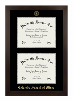 Colorado School of Mines Double Degree (Stacked) Frame in Manhattan Espresso with Black & Gold Mats for document: 8 1/2"h x 11"w  , document: 8 1/2"h x 11"w  