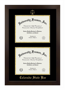 Colorado State Bar Double Degree (Stacked) Frame in Manhattan Espresso with Black & Gold Mats for document: 8 1/2"h x 11"w  , document: 8 1/2"h x 11"w  