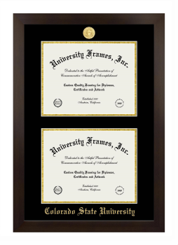 Colorado State University Double Degree (Stacked) Frame in Manhattan Espresso with Black & Gold Mats for DOCUMENT: 8 1/2"H X 11"W  , DOCUMENT: 8 1/2"H X 11"W  