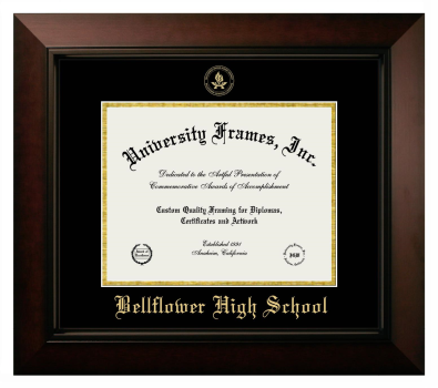 Bellflower High School Diploma Frame in Legacy Black Cherry with Black & Gold Mats for DOCUMENT: 8 1/2"H X 11"W  