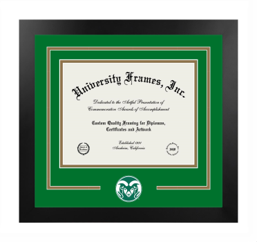 Logo Mat Frame in Manhattan Black with Kelly Green & Bronze Mats for DOCUMENT: 8 1/2"H X 11"W  