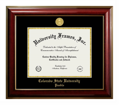 Colorado State University Pueblo Diploma Frame in Classic Mahogany with Gold Trim with Black & Gold Mats for DOCUMENT: 8 1/2"H X 11"W  