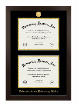 Colorado State University-Global Campus Double Degree (Stacked) Frame in Manhattan Espresso with Black & Gold Mats for document: 8 1/2"h x 11"w  , document: 8 1/2"h x 11"w  