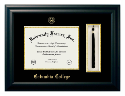Columbia College (Columbia, MO) Diploma with Tassel Box Frame in Satin Black with Black & Gold Mats for document: 8 1/2"h x 11"w  