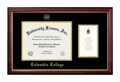 Columbia College (Columbia, MO) Diploma with Announcement Frame in Petite Mahogany with Gold Trim with Black & Gold Mats for document: 8 1/2"h x 11"w  , diploma: 7"h x 4"w  