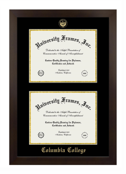 Columbia College (Sonora, CA) Double Degree (Stacked) Frame in Manhattan Espresso with Black & Gold Mats for document: 8 1/2"h x 11"w  , document: 8 1/2"h x 11"w  