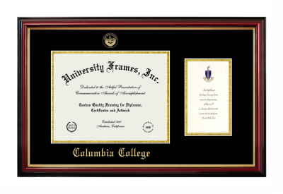 Columbia College (Sonora, CA) Diploma with Announcement Frame in Petite Mahogany with Gold Trim with Black & Gold Mats for document: 8 1/2"h x 11"w  , diploma: 7"h x 4"w  