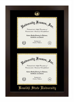 Bemidji State University Double Degree (Stacked) Frame in Manhattan Espresso with Black & Gold Mats for document: 8 1/2"h x 11"w  , document: 8 1/2"h x 11"w  