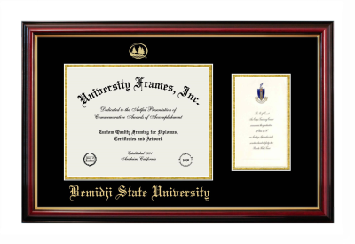 Bemidji State University Diploma with Announcement Frame in Petite Mahogany with Gold Trim with Black & Gold Mats for document: 8 1/2"h x 11"w  , diploma: 7"h x 4"w  