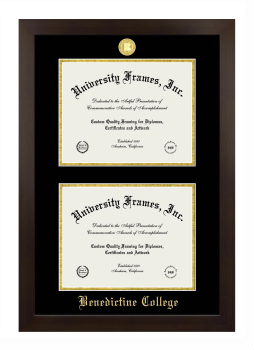 Benedictine College Double Degree (Stacked) Frame in Manhattan Espresso with Black & Gold Mats for document: 8 1/2"h x 11"w  , document: 8 1/2"h x 11"w  
