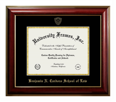 Benjamin N. Cardozo School of Law Diploma Frame in Classic Mahogany with Gold Trim with Black & Gold Mats for DOCUMENT: 8 1/2"H X 11"W  