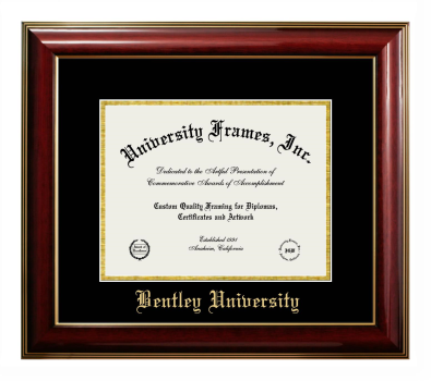 Bentley University Diploma Frame in Classic Mahogany with Gold Trim with Black & Gold Mats for DOCUMENT: 8 1/2"H X 11"W  