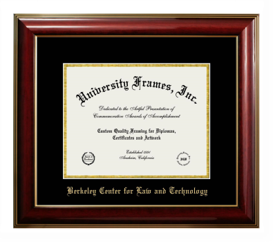 Berkeley Center for Law and Technology Diploma Frame in Classic Mahogany with Gold Trim with Black & Gold Mats for document: 8 1/2"h x 11"w  