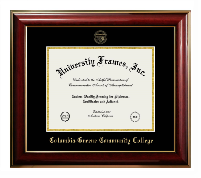 Columbia-Greene Community College Diploma Frame in Classic Mahogany with Gold Trim with Black & Gold Mats for DOCUMENT: 8 1/2"H X 11"W  