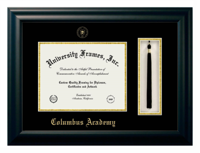 Columbus Academy Diploma with Tassel Box Frame in Satin Black with Black & Gold Mats for DOCUMENT: 8 1/2"H X 11"W  