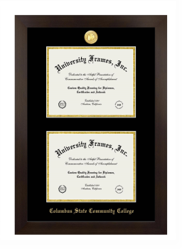 Columbus State Community College Double Degree (Stacked) Frame in Manhattan Espresso with Black & Gold Mats for document: 7"h x 9"w  , document: 7"h x 9"w  