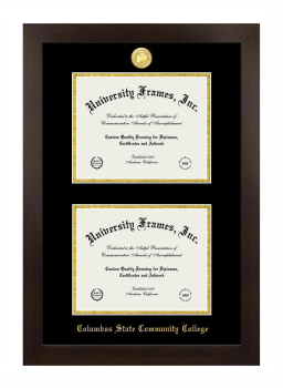 Double Degree (Stacked) Frame in Manhattan Espresso with Black & Gold Mats for DOCUMENT: 7"H X 9"W  , DOCUMENT: 7"H X 9"W  