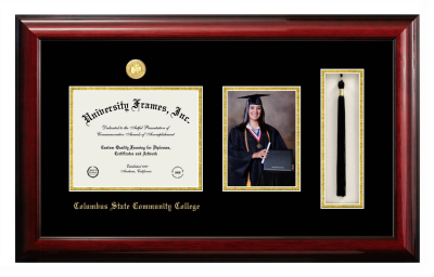 Diploma with 5 x 7 Portrait & Tassel Box Frame in Classic Mahogany with Black & Gold Mats for DOCUMENT: 7"H X 9"W  