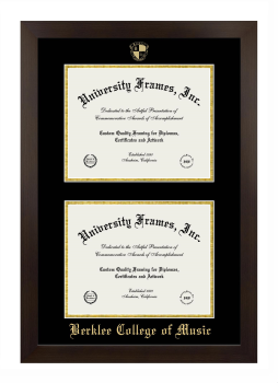 Berklee College of Music Double Degree (Stacked) Frame in Manhattan Espresso with Black & Gold Mats for DOCUMENT: 8 1/2"H X 11"W  , DOCUMENT: 8 1/2"H X 11"W  