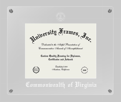 Commonwealth of Virginia (Virginia State Bar) Lucent Clear-over-Clear Frame in Lucent Clear Moulding with Lucent Clear Mat for DOCUMENT: 8 1/2"H X 11"W  